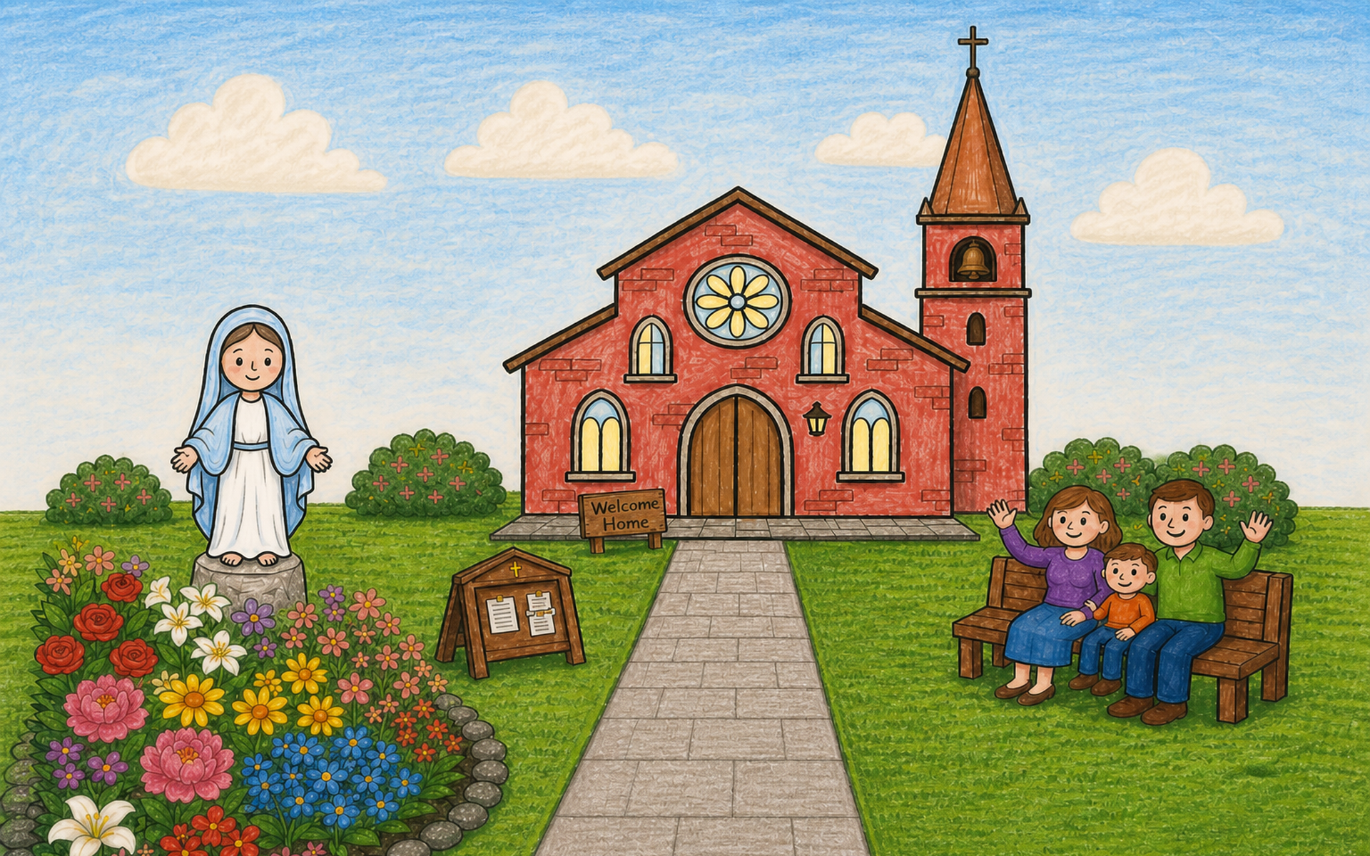 Church courtyard with hidden pictures to find
